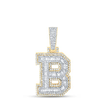 Load image into Gallery viewer, 10kt Yellow Gold Baguette Diamond B Initial Charm Pendant for Men Top view from the 10Kt Yellow Gold Mens Baguette Diamond B Initial Letter Charm Pendant 3 4 Cttwpin216943 collection by Splendid Jewellery