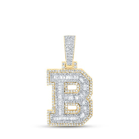 10kt Yellow Gold Baguette Diamond B Initial Charm Pendant for Men Top view from the 10Kt Yellow Gold Mens Baguette Diamond B Initial Letter Charm Pendant 3 4 Cttwpin216943 collection by Splendid Jewellery