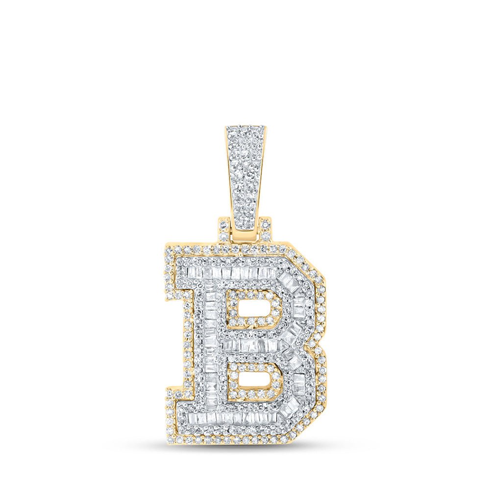 Men's Diamond Charm Pendant | 10kt Yellow Gold Mens Baguette Diamond B Initial Letter Charm Pendant 3/4 Cttw | Splendid Jewellery GND