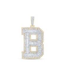 Load image into Gallery viewer, 10kt Yellow Gold Baguette Diamond B Initial Charm Pendant - 6-1/3 Cttw Top view from the 10Kt Yellow Gold Mens Baguette Diamond B Initial Letter Charm Pendant 6 1 3 Cttwpin216682 collection by Splendid Jewellery