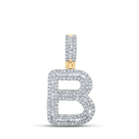 10kt Yellow Gold Baguette Diamond B Initial Letter Pendant - 5/8 Cttw product  Top View from Splendid Jewellery