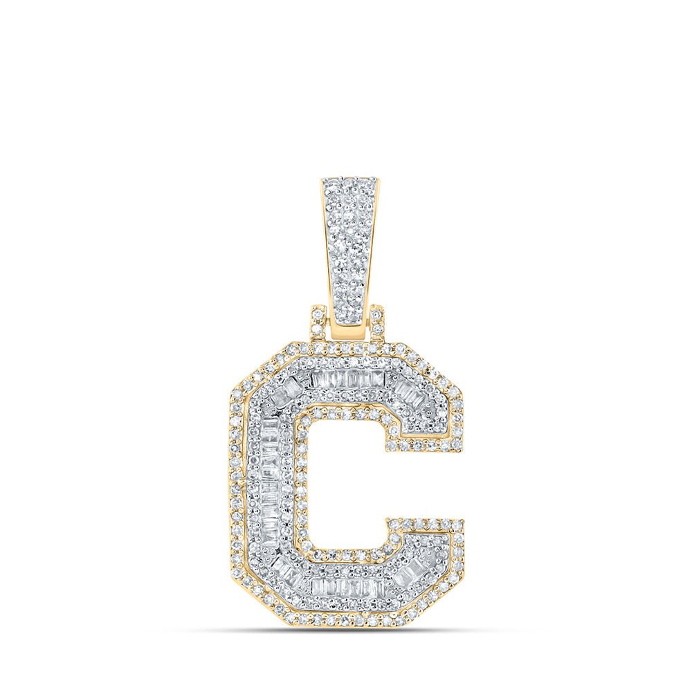 Men's Diamond Charm Pendant | 10kt Yellow Gold Mens Baguette Diamond C Initial Letter Charm Pendant 1/2 Cttw | Splendid Jewellery GND