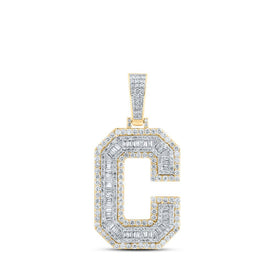10kt Yellow Gold Baguette Diamond C Initial Charm Pendant for Men - 3 Cttw | Splendid Jewellery Top view from the 10Kt Yellow Gold Mens Baguette Diamond C Initial Letter Charm Pendant 3 Cttwpin232755 collection by Splendid Jewellery