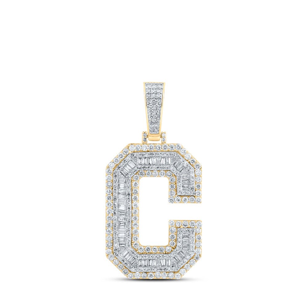 Men's Diamond Charm Pendant | 10kt Yellow Gold Mens Baguette Diamond C Initial Letter Charm Pendant 3 Cttw | Splendid Jewellery GND