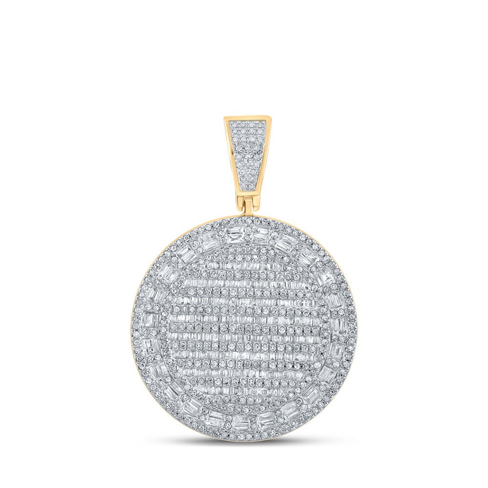 Men's Diamond Charm Pendant | 10kt Yellow Gold Mens Baguette Diamond Circle Charm Pendant 2 Cttw | Splendid Jewellery GND