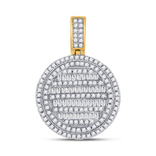 Load image into Gallery viewer, 10kt Yellow Gold Baguette and Round Diamond Circle Charm Pendant for Men - 3/4 Cttw Top view from the 10Kt Yellow Gold Mens Baguette Diamond Circle Charm Pendant 3 4 Cttwpin246809 collection by Splendid Jewellery