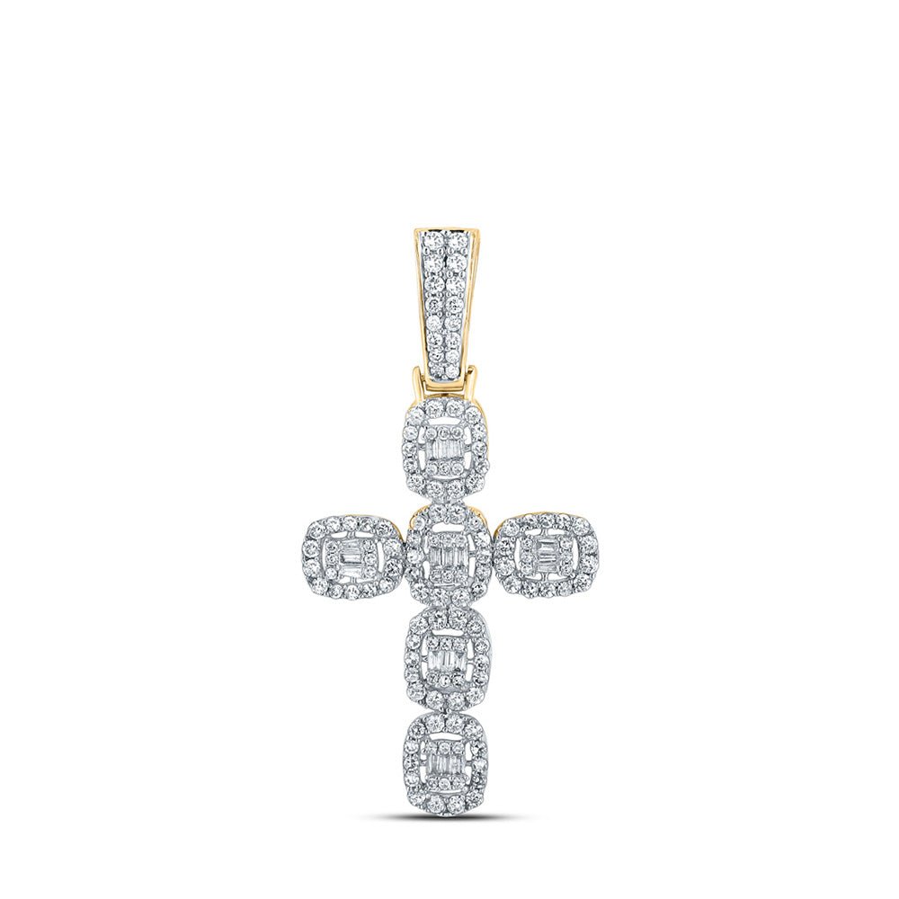 Men's Diamond Charm Pendant | 10kt Yellow Gold Mens Baguette Diamond Cross Charm Pendant 1-1/3 Cttw | Splendid Jewellery GND