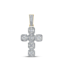 Load image into Gallery viewer, 10kt Yellow Gold Baguette and Round Diamond Cross Pendant - 1-1/3 Cttw Top view from the 10Kt Yellow Gold Mens Baguette Diamond Cross Charm Pendant 1 3 8 Cttwpin289137 collection by Splendid Jewellery