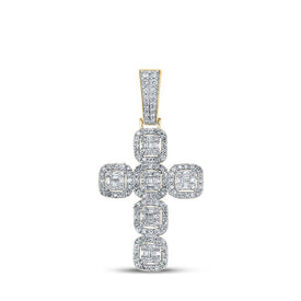 10kt Yellow Gold Baguette and Round Diamond Cross Pendant - 1-1/3 Cttw Top view from the 10Kt Yellow Gold Mens Baguette Diamond Cross Charm Pendant 1 3 8 Cttwpin289137 collection by Splendid Jewellery