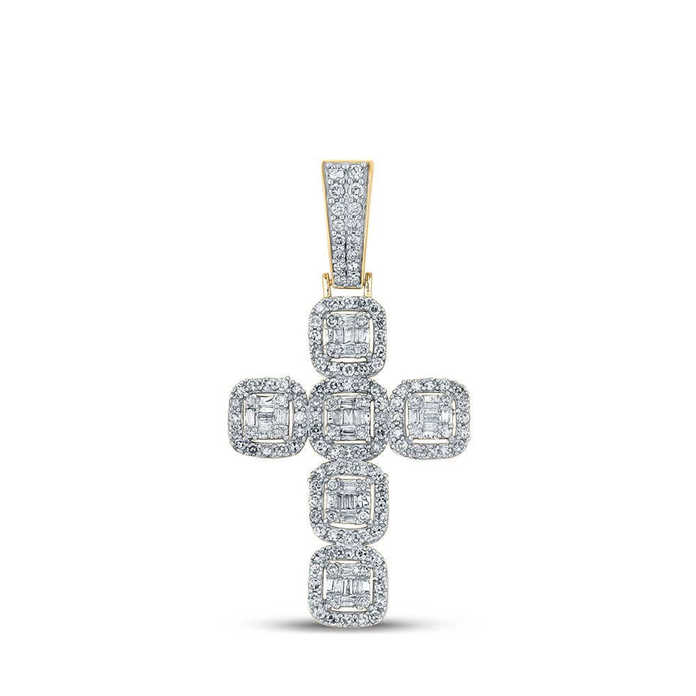 Men's Diamond Charm Pendant | 10kt Yellow Gold Mens Baguette Diamond Cross Charm Pendant 1-1/3 Cttw | Splendid Jewellery GND