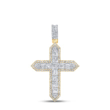 Load image into Gallery viewer, 10kt Yellow Gold Baguette and Round Diamond Cross Pendant - 1-3/4 Ct.t.w. Top view from the 10Kt Yellow Gold Mens Baguette Diamond Cross Charm Pendant 1 3 4 Cttwpin230031 collection by Splendid Jewellery