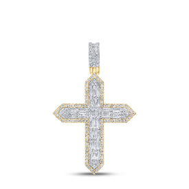 10kt Yellow Gold Baguette and Round Diamond Cross Pendant - 1-3/4 Ct.t.w. Top view from the 10Kt Yellow Gold Mens Baguette Diamond Cross Charm Pendant 1 3 4 Cttwpin230031 collection by Splendid Jewellery