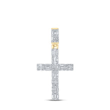 Load image into Gallery viewer, 10kt Yellow Gold Baguette and Round Diamond Cross Pendant - 1-3/4 Cttw Top view from the 10Kt Yellow Gold Mens Baguette Diamond Cross Charm Pendant 1 3 4 Cttwpin215293 collection by Splendid Jewellery