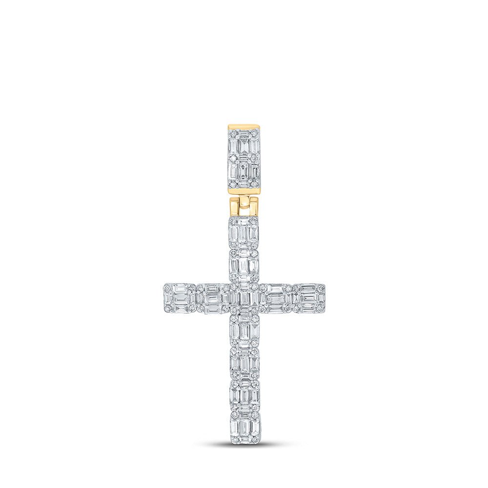 Men's Diamond Charm Pendant | 10kt Yellow Gold Mens Baguette Diamond Cross Charm Pendant 1-3/4 Cttw | Splendid Jewellery GND