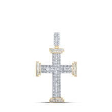 Load image into Gallery viewer, 10kt Yellow Gold Baguette and Round Diamond Cross Pendant for Men - 1-3/4 Cttw Top view from the 10Kt Yellow Gold Mens Baguette Diamond Cross Charm Pendant 1 3 4 Cttwpin211005 collection by Splendid Jewellery