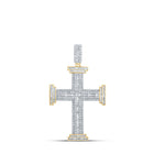 10kt Yellow Gold Baguette and Round Diamond Cross Pendant for Men - 1-3/4 Cttw Top view from the 10Kt Yellow Gold Mens Baguette Diamond Cross Charm Pendant 1 3 4 Cttwpin211005 collection by Splendid Jewellery