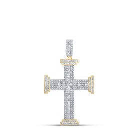 10kt Yellow Gold Baguette and Round Diamond Cross Pendant for Men - 1-3/4 Cttw Top view from the 10Kt Yellow Gold Mens Baguette Diamond Cross Charm Pendant 1 3 4 Cttwpin211005 collection by Splendid Jewellery