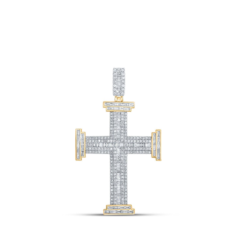 Men's Diamond Charm Pendant | 10kt Yellow Gold Mens Baguette Diamond Cross Charm Pendant 1-3/4 Cttw | Splendid Jewellery GND