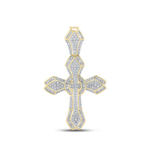 Load image into Gallery viewer, Splendid Jewellery 10kt Yellow Gold Baguette and Round Diamond Cross Pendant - 1-5/8 Cttw Top view from the 10Kt Yellow Gold Mens Baguette Diamond Cross Charm Pendant 1 5 8 Cttwpin289478 collection by Splendid Jewellery