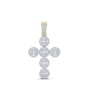 Men's Diamond Charm Pendant | 10kt Yellow Gold Mens Baguette Diamond Cross Charm Pendant 1-5/8 Cttw | Splendid Jewellery GND