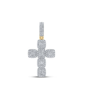 10kt Yellow Gold Baguette and Round Diamond Cross Pendant - 1-7/8 Cttw Top view from the 10Kt Yellow Gold Mens Baguette Diamond Cross Charm Pendant 1 7 8 Cttwpin215731 collection by Splendid Jewellery