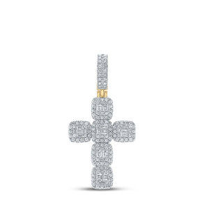 Men's Diamond Charm Pendant | 10kt Yellow Gold Mens Baguette Diamond Cross Charm Pendant 1-7/8 Cttw | Splendid Jewellery GND