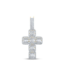 Load image into Gallery viewer, 10kt Yellow Gold Baguette and Round Diamond Cross Pendant - 1-7/8 Cttw Top view from the 10Kt Yellow Gold Mens Baguette Diamond Cross Charm Pendant 1 7 8 Cttwpin284513 collection by Splendid Jewellery