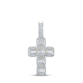 10kt Yellow Gold Baguette and Round Diamond Cross Pendant - 1-7/8 Cttw Top view from the 10Kt Yellow Gold Mens Baguette Diamond Cross Charm Pendant 1 7 8 Cttwpin284513 collection by Splendid Jewellery
