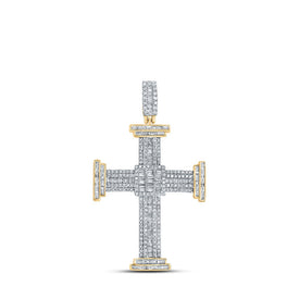 10kt Yellow Gold Men's Baguette and Round Diamond Cross Pendant - 1-7/8 Cttw Top view from the 10Kt Yellow Gold Mens Baguette Diamond Cross Charm Pendant 1 7 8 Cttwpin211007 collection by Splendid Jewellery