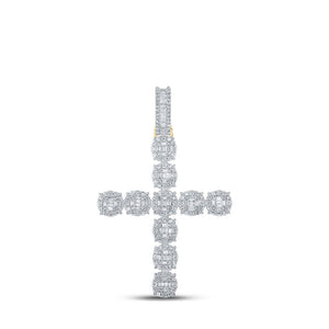 Men's Diamond Charm Pendant | 10kt Yellow Gold Mens Baguette Diamond Cross Charm Pendant 1-7/8 Cttw | Splendid Jewellery GND