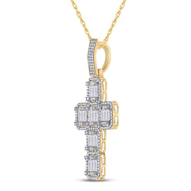 10kt Yellow Gold Baguette and Round Diamond Cross Pendant - 1-7/8 Cttw Side view from the 10Kt Yellow Gold Mens Baguette Diamond Cross Charm Pendant 1 7 8 Cttwpin284513 collection by Splendid Jewellery