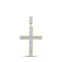 Load image into Gallery viewer, 10kt Yellow Gold Baguette and Round Diamond Cross Pendant - 1 Cttw Top view from the 10Kt Yellow Gold Mens Baguette Diamond Cross Charm Pendant 1 Cttwpin211004 collection by Splendid Jewellery