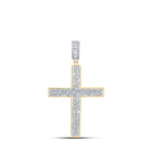 10kt Yellow Gold Baguette and Round Diamond Cross Pendant - 1 Cttw Top view from the 10Kt Yellow Gold Mens Baguette Diamond Cross Charm Pendant 1 Cttwpin211004 collection by Splendid Jewellery