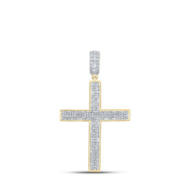 10kt Yellow Gold Baguette and Round Diamond Cross Pendant - 1 Cttw Top view from the 10Kt Yellow Gold Mens Baguette Diamond Cross Charm Pendant 1 Cttwpin211004 collection by Splendid Jewellery