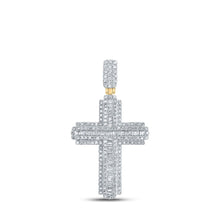 Load image into Gallery viewer, 10kt Yellow Gold Baguette and Round Diamond Cross Pendant - 1 Carat Total Weight Top view from the 10Kt Yellow Gold Mens Baguette Diamond Cross Charm Pendant 1 Cttwpin211008 collection by Splendid Jewellery