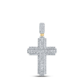 10kt Yellow Gold Baguette and Round Diamond Cross Pendant - 1 Carat Total Weight Top view from the 10Kt Yellow Gold Mens Baguette Diamond Cross Charm Pendant 1 Cttwpin211008 collection by Splendid Jewellery