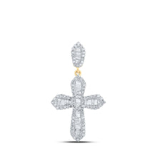 Load image into Gallery viewer, 10kt Yellow Gold Baguette and Round Diamond Cross Pendant - 1/2 Ct.t.w. Top view from the 10Kt Yellow Gold Mens Baguette Diamond Cross Charm Pendant 1 2 Cttwpin211001 collection by Splendid Jewellery