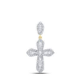 10kt Yellow Gold Baguette and Round Diamond Cross Pendant - 1/2 Ct.t.w. Top view from the 10Kt Yellow Gold Mens Baguette Diamond Cross Charm Pendant 1 2 Cttwpin211001 collection by Splendid Jewellery