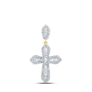 Men's Diamond Charm Pendant | 10kt Yellow Gold Mens Baguette Diamond Cross Charm Pendant 1/2 Cttw | Splendid Jewellery GND