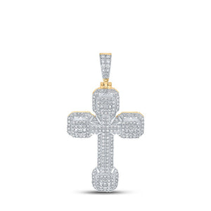 Men's Diamond Charm Pendant | 10kt Yellow Gold Mens Baguette Diamond Cross Charm Pendant 2-3/4 Cttw | Splendid Jewellery GND