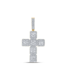 Load image into Gallery viewer, 10kt Yellow Gold Baguette and Round Diamond Cross Pendant - 2-5/8 Cttw Top view from the 10Kt Yellow Gold Mens Baguette Diamond Cross Charm Pendant 2 5 8 Cttwpin215299 collection by Splendid Jewellery