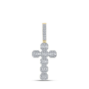 Men's Diamond Charm Pendant | 10kt Yellow Gold Mens Baguette Diamond Cross Charm Pendant 2 Cttw | Splendid Jewellery GND