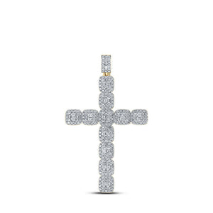 Men's Diamond Charm Pendant | 10kt Yellow Gold Mens Baguette Diamond Cross Charm Pendant 3-1/3 Cttw | Splendid Jewellery GND