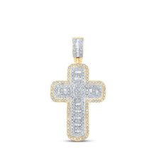 Load image into Gallery viewer, 10kt Yellow Gold Baguette and Round Diamond Cross Pendant - 3/4 Ct.t.w. Top view from the 10Kt Yellow Gold Mens Baguette Diamond Cross Charm Pendant 3 4 Cttwpin217529 collection by Splendid Jewellery