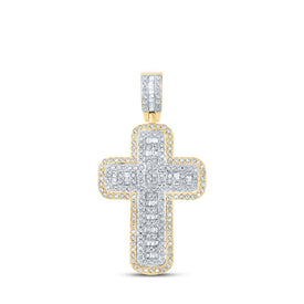 10kt Yellow Gold Baguette and Round Diamond Cross Pendant - 3/4 Ct.t.w. Top view from the 10Kt Yellow Gold Mens Baguette Diamond Cross Charm Pendant 3 4 Cttwpin217529 collection by Splendid Jewellery