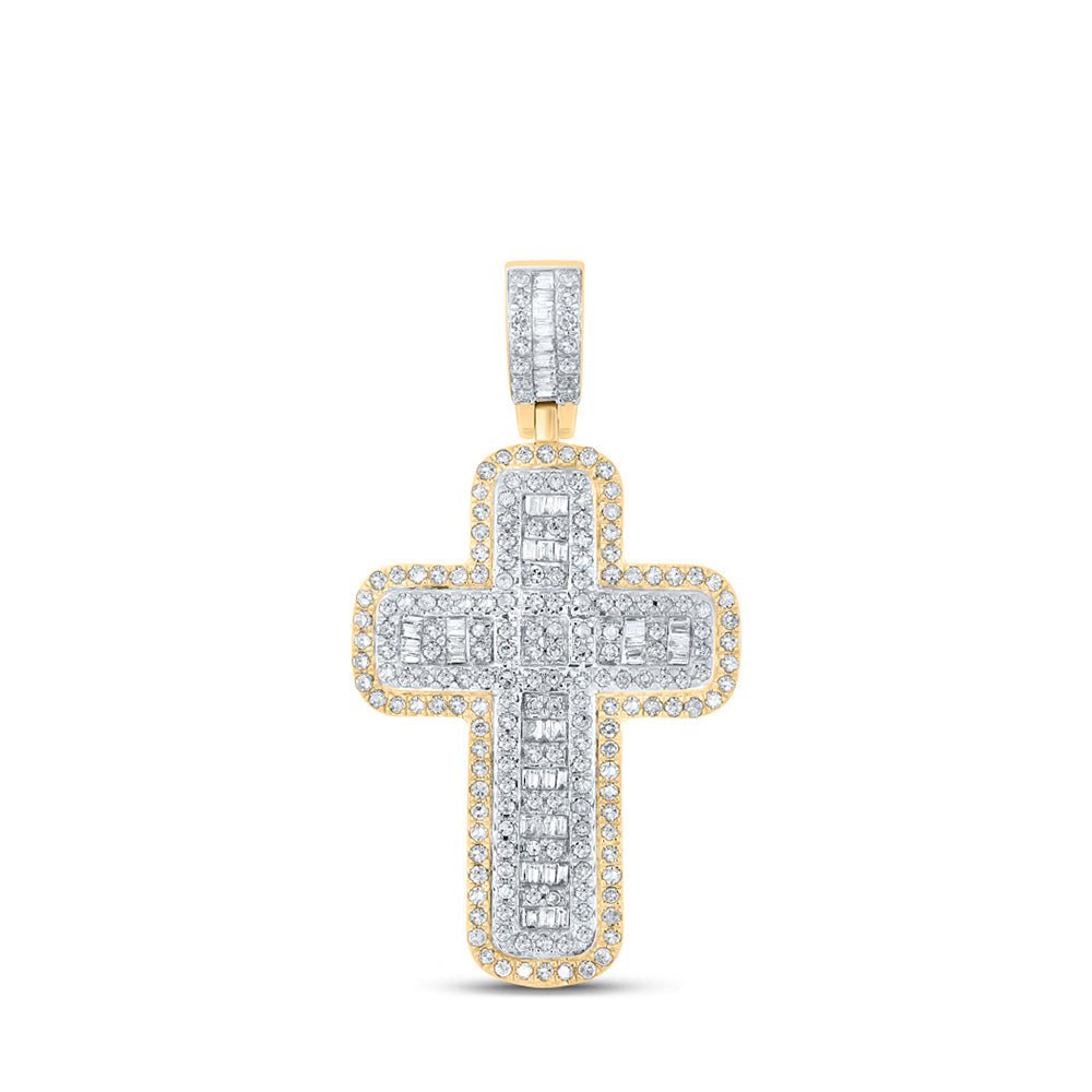 Men's Diamond Charm Pendant | 10kt Yellow Gold Mens Baguette Diamond Cross Charm Pendant 3/4 Cttw | Splendid Jewellery GND