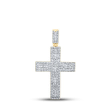 Load image into Gallery viewer, 10kt Yellow Gold Baguette and Round Diamond Cross Pendant - 7/8 Ct.t.w. Top view from the 10Kt Yellow Gold Mens Baguette Diamond Cross Charm Pendant 7 8 Cttwpin286937 collection by Splendid Jewellery