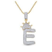 Load image into Gallery viewer, 10kt Yellow Gold Men&#39;s Baguette Diamond Crown E Letter Charm Pendant - 3/4 Cttw | Splendid Jewellery Top view from the 10Kt Yellow Gold Mens Baguette Diamond Crown E Letter Charm Pendant 3 4 Cttwpin284888 collection by Splendid Jewellery