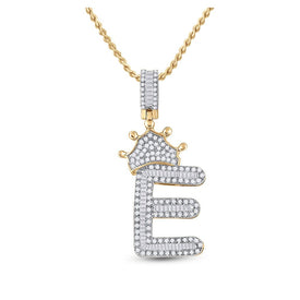 10kt Yellow Gold Men's Baguette Diamond Crown E Letter Charm Pendant - 3/4 Cttw | Splendid Jewellery Top view from the 10Kt Yellow Gold Mens Baguette Diamond Crown E Letter Charm Pendant 3 4 Cttwpin284888 collection by Splendid Jewellery