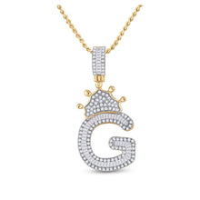 Load image into Gallery viewer, 10kt Yellow Gold Men&#39;s Baguette Diamond Crown G Letter Charm Pendant - 3/4 Cttw Top view from the 10Kt Yellow Gold Mens Baguette Diamond Crown G Letter Charm Pendant 3 4 Cttwpin284883 collection by Splendid Jewellery